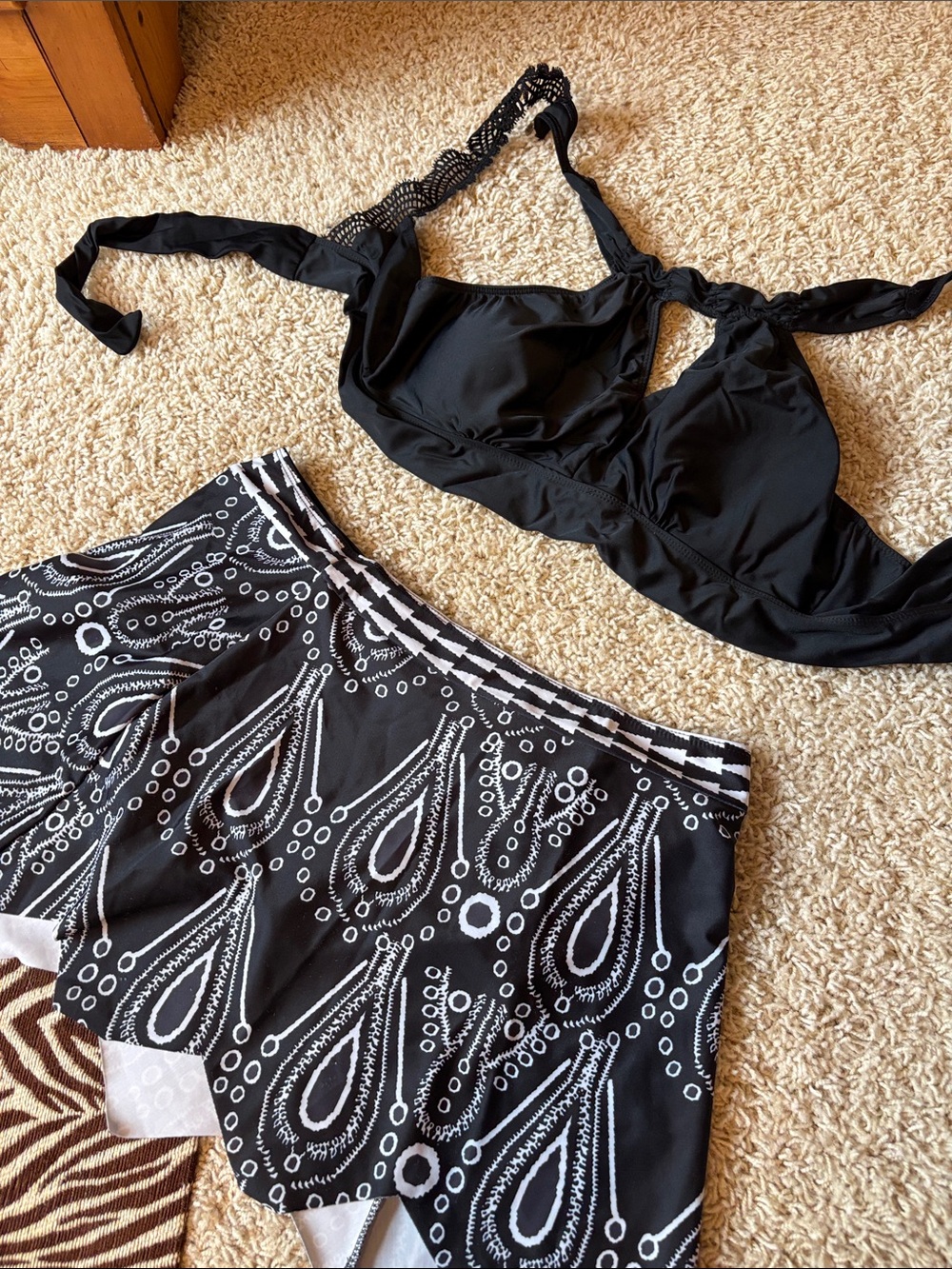 ALOHA Collection Black Bikini Top with Black & White Paisley Swim Skirt